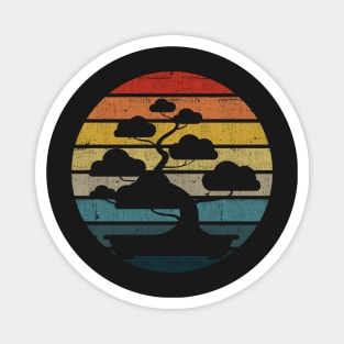 Bonsai Silhouette On A Distressed Retro Sunset print Magnet